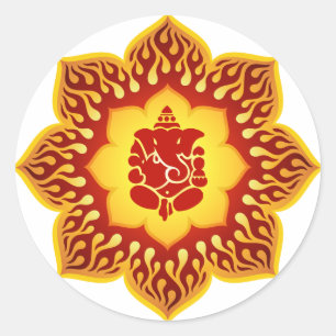 Ganesha Lotus Design Classic Round Sticker
