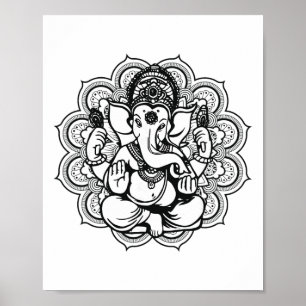 Ganesha Mandala Hindu God Hinduism Yoga Gift Poster