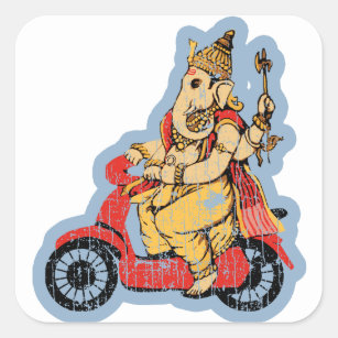 Ganesha Riding a Scooter Square Sticker