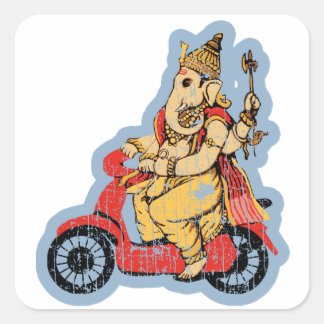 Ganesha Riding a Scooter Square Sticker