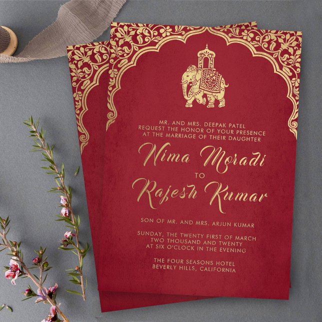 Ganesha Rouge Faire-part de mariage Indien (Créateur téléchargé)