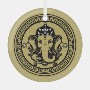 Ganesha Themed Hindu Art Print Glass Ornament