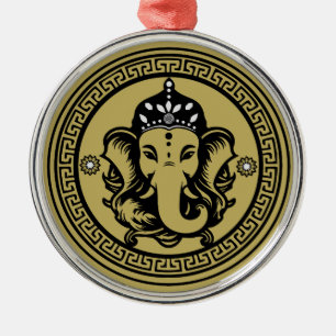 Ganesha Themed Hindu Art Print Metal Ornament