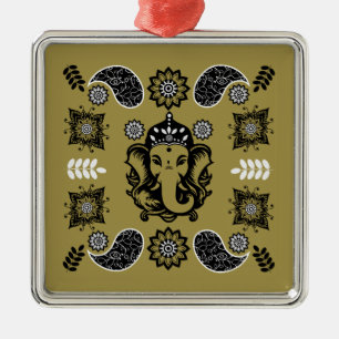 Ganesha Themed Hindu Art Print Metal Ornament