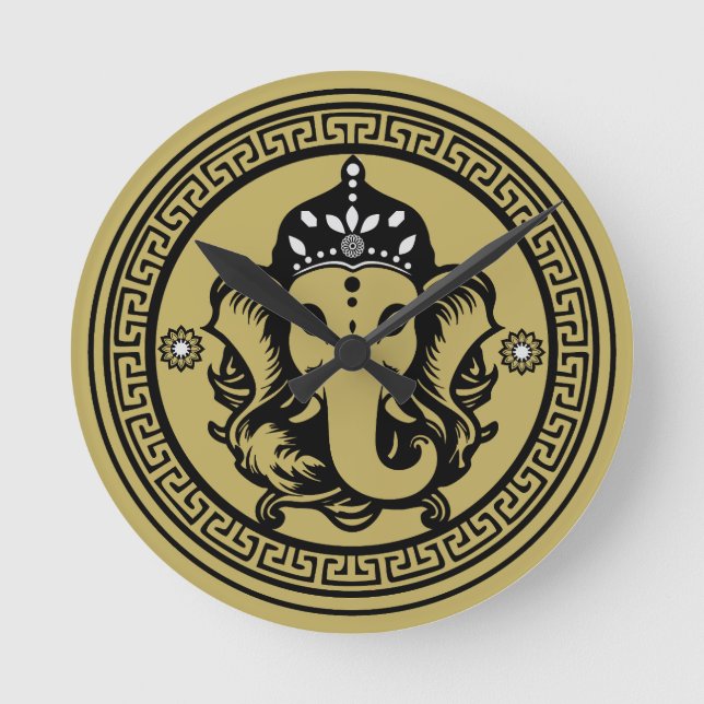 Ganesha Themed Hindu Art Print Round Clock (Front)