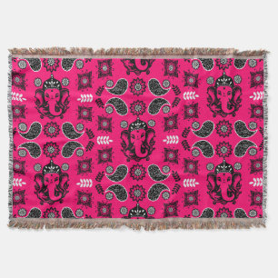 Ganesha Themed Hindu Art Print Throw Blanket