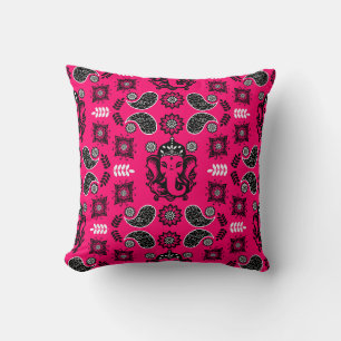 Ganesha Themed Hindu Art Print Throw Pillow
