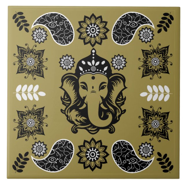 Ganesha Themed Hindu Art Print Tile (Front)