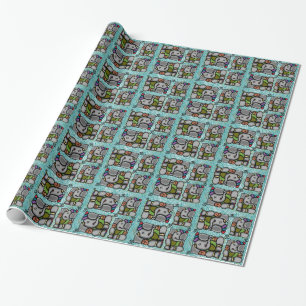 Ganesha Tiles On Turquoise Background Wrapping Paper