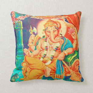 Ganesha Vintage Hindu Deity Spritual Throw Pillow
