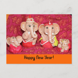 Ganeshas, Happy New Year! Holiday Postcard