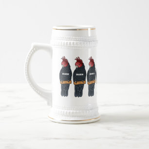 Gang gang cockatoo bird cartoon illustration  beer stein