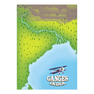 Ganges India map travel poster