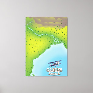 Ganges India map travel poster Canvas Print
