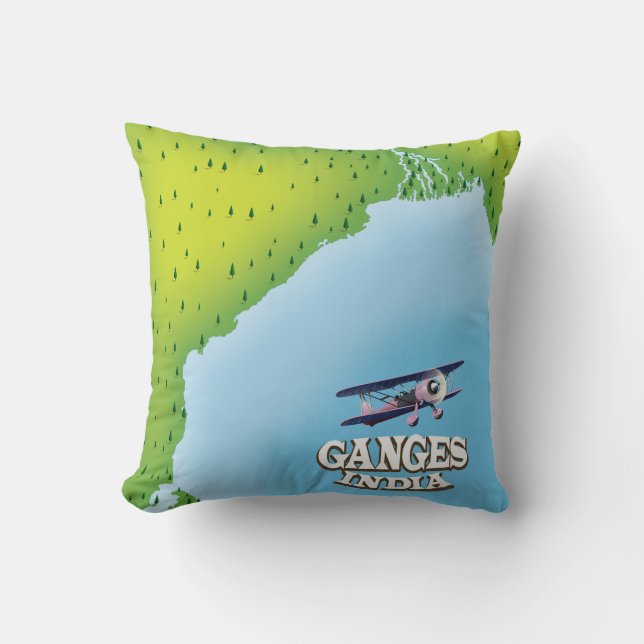 Ganges India map travel poster Throw Pillow (Front)