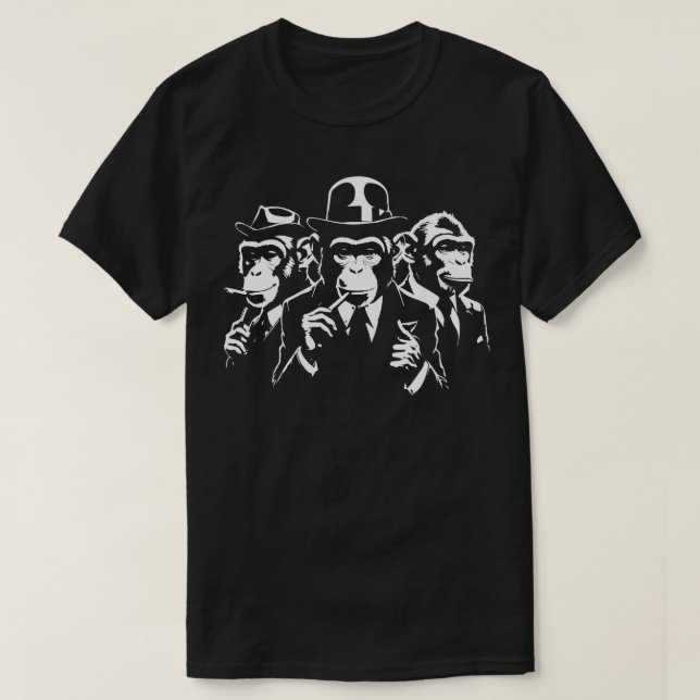 gangsta monkeys in suits smoking cigars T-Shirt (Design Front)