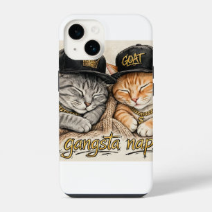 Gangsta Nap — Sleeping Rapper Cats, Gold Chains iPhone 14 Case