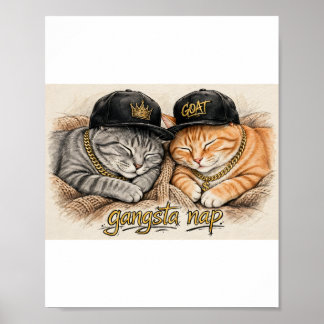Gangsta Nap — Sleeping Rapper Cats, Gold Chains Poster
