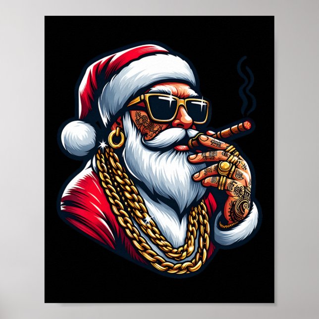 Gangsta Wrapper Funny Cool Santa Gangster Pajama C Poster (Front)