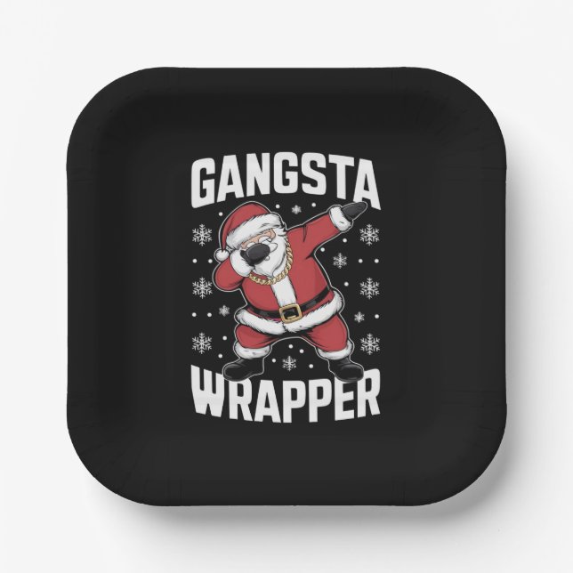Gangsta Wrapper Funny Dabbing Santa Christmas Paper Plate (Front)