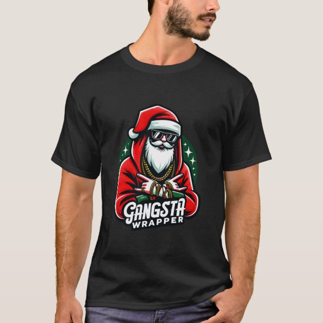 Gangsta Wrapper Funny Santa Christmas Xmas T Shirt (Front)
