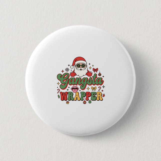 Gangsta Wrapper Santa Christmas 2 Inch Round Button (Front)