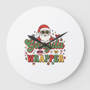Gangsta Wrapper Santa Christmas Large Clock