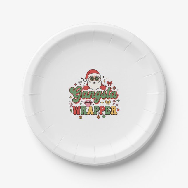 Gangsta Wrapper Santa Christmas Paper Plate (Front)