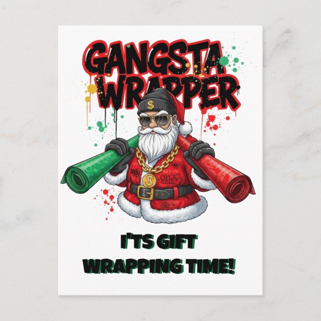 Gangsta Wrapper Santa Christmas Postcard (Front)