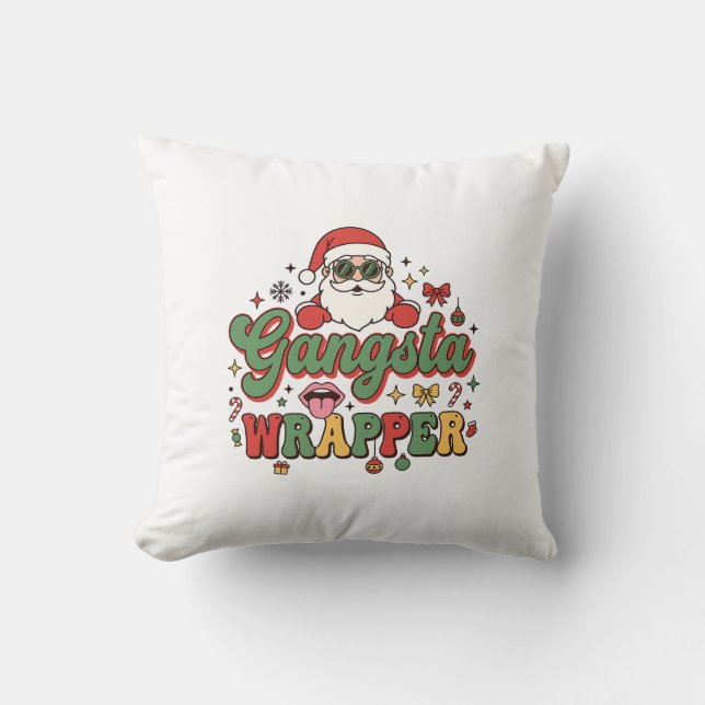 Gangsta Wrapper Santa Christmas Throw Pillow (Front)
