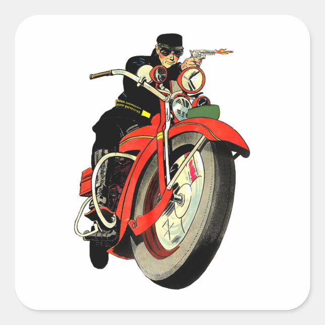 Gangster Biker Man Motorcycles Comics Art Square Sticker (Front)