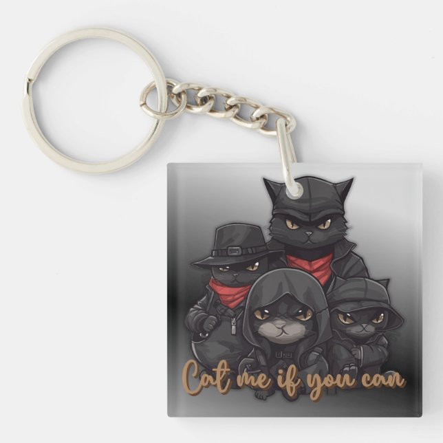 Gangster Cat Acrylic Keychain | Cat Me If You Can (Front)