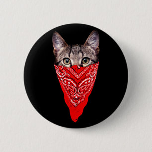 Gangster cat hood 2 inch round button