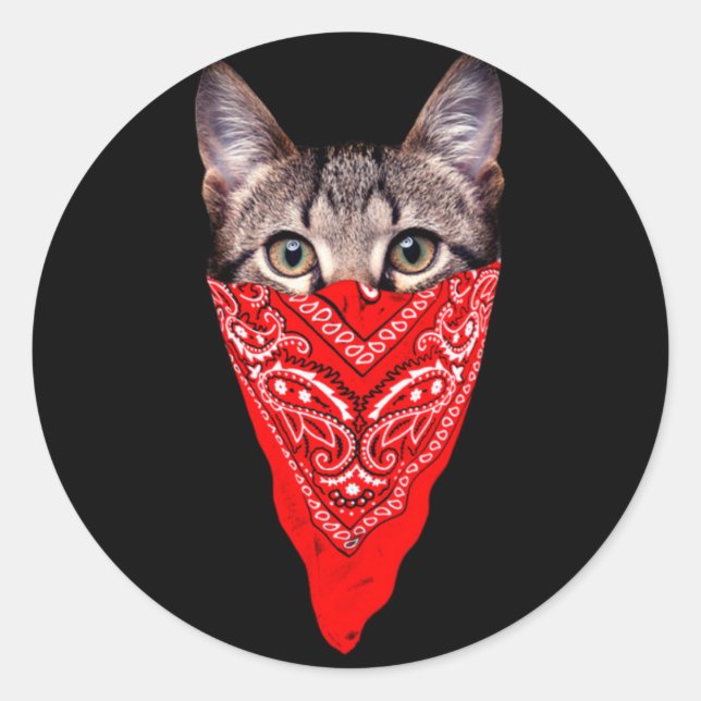 Gangster cat hood classic round sticker (Front)