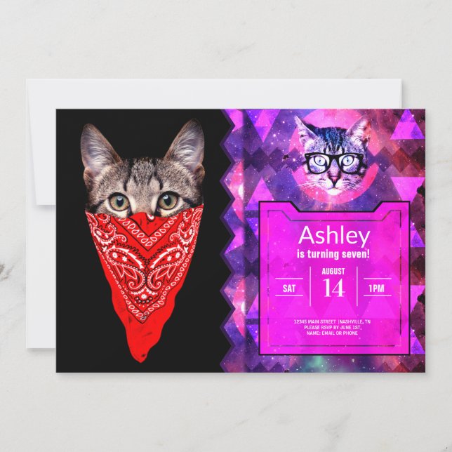 Gangster cat hood invitation (Front)