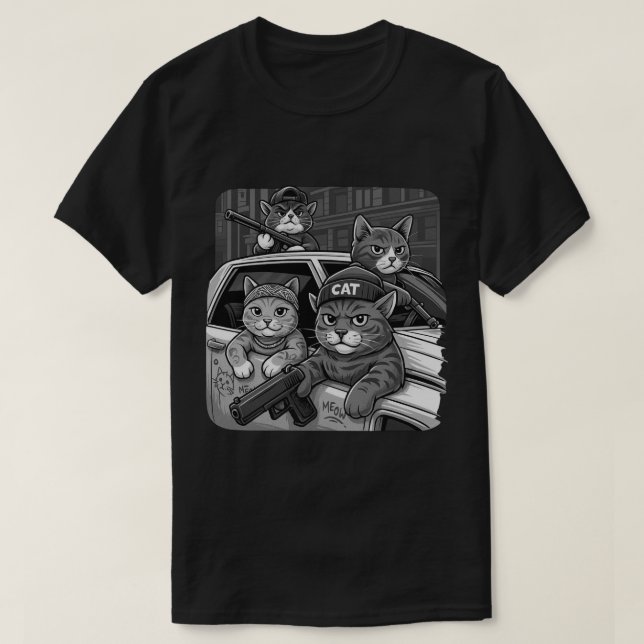 Gangster Cat Street Art Design – Funny Urban Cat  T-Shirt (Design Front)