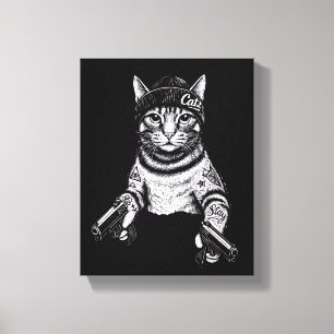 Gangster Cat Tattoo Art   Cool Streetwear Kitty Canvas Print