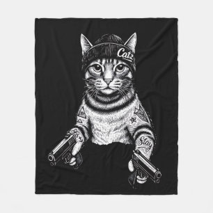 Gangster Cat Tattoo Art Cool Streetwear Kitty Fleece Blanket