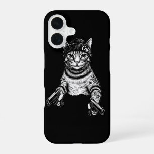 Gangster Cat Tattoo Art Cool Streetwear Kitty iPhone 16 Case