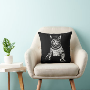 Gangster Cat Tattoo Art Cool Streetwear Kitty Throw Pillow