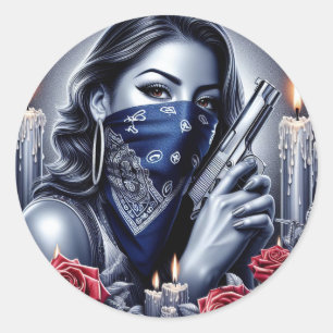 Gangster Girl Hip Hop chicano art Design Classic Round Sticker