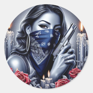 Gangster Girl Hip Hop chicano art Design Classic Round Sticker