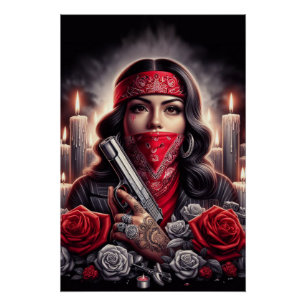 Gangster Girl Hip Hop chicano art graphic Poster
