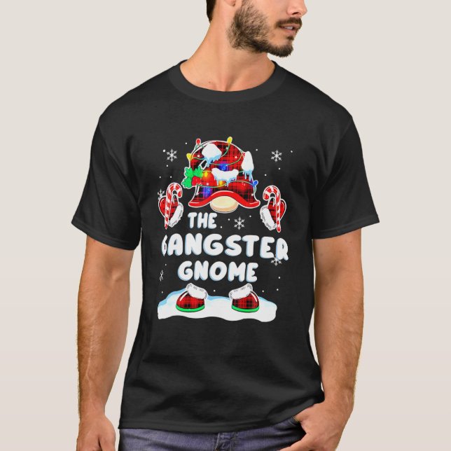 Gangster Gnome Red Plaid Gnomies Matching Family C T-Shirt (Front)