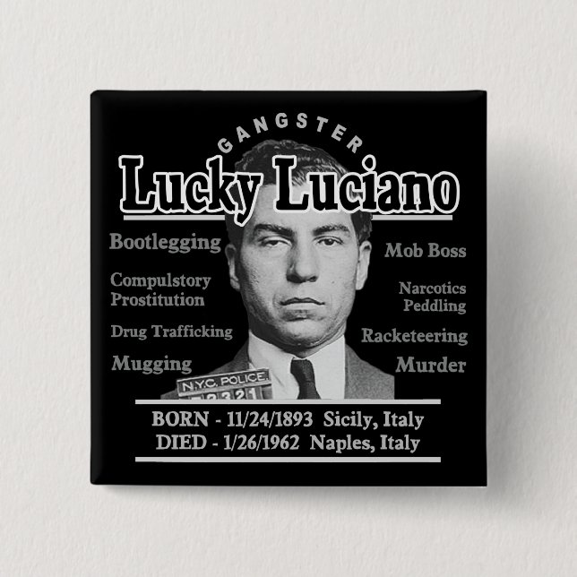 Gangster Lucky Luciano 2 Inch Square Button (Front)
