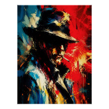 Gangster Portrait Abstract Painting Vintage Style