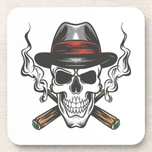Gangster skull with fedora hat coaster