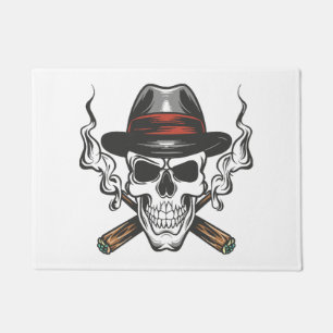Gangster skull with fedora hat doormat