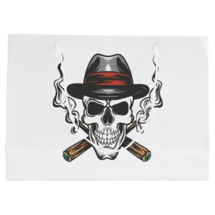 Gangster skull with fedora hat large gift bag