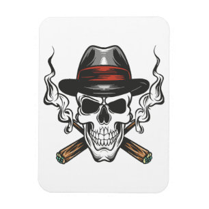 Gangster skull with fedora hat magnet